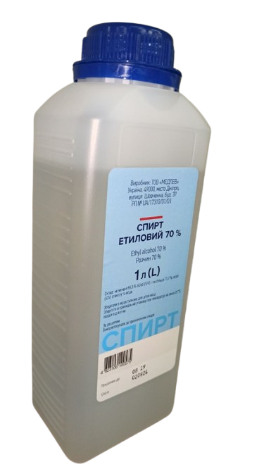 Спирт етиловий 70% по 1 л у каністрах полімерних Медлев